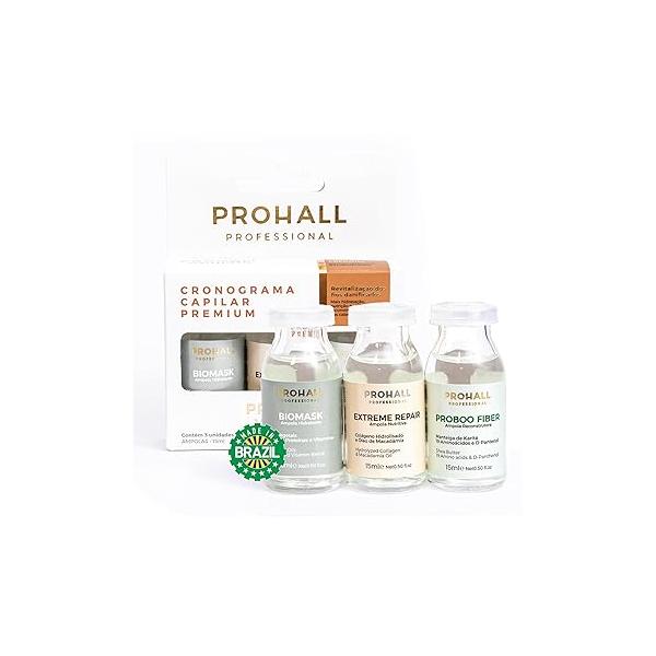 Prohall Cosmetic Ampollas Para el Cabello Maltratado Y Seco-Deep Conditioning Hair Mask for Damaged Treatment - Protein 3 Weeks Haircare Brazilian Ampoules Kit 1.5FLOz