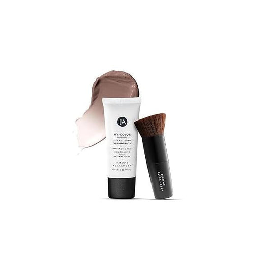 Jerome Alexander My Color Self-Adjusting Foundation, Hydrating & Lightweight Face Makeup, Skincare-Infused, with Kabuki Brush, Medium, 1 oz