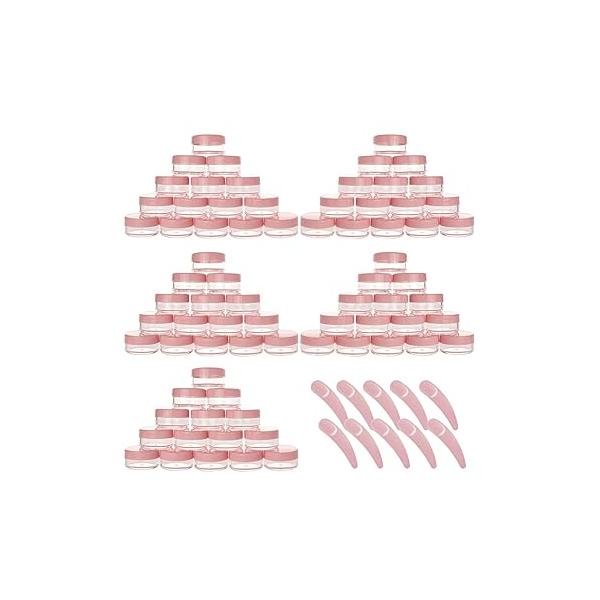 100 Pcs 20g Plastic Sample Cosmetic Containers with Lids and 10 Mini Makeup Spatula，Refillable Jars Lip Scrub for Skincare - Black