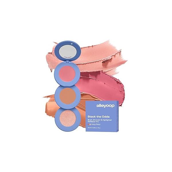 Alleyoop Stack The Odds - Stackable Makeup Palette Cream Blush, Contour, Bronzer & Highlighter Blendable Make up Natural, Glowy Finish Compact for Travel, Sassy Pants