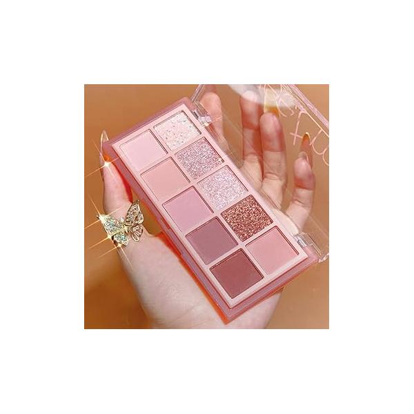 Go Ho 10 Colors Eyeshadow Palette,Matte&Glitter&Shimmer Makeup,Pink Powder Light Pink Eye Shadow Shades,Naturing-Looking,Waterproof Palette Makeup,03