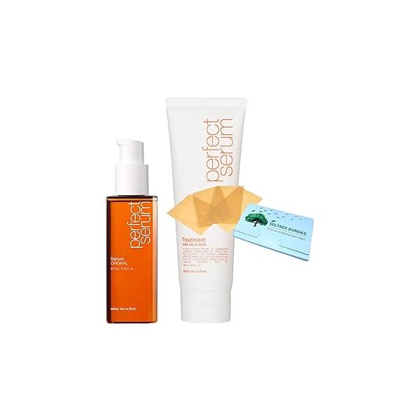 Bundle - Perfect Repair Set (Oil Hair Serum 80ml + Treatment 180ml) with Oil blotting Papers, Transparency