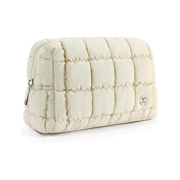 Telena Puffer Makeup Bags for Women, Nylon Puffy Padded Make Up Women Organizer Case, Wide-open Pouch Travel Essentials