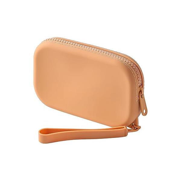 Portable Silicone Makeup Bag for Women, Small Travel Waterproof Toiletry Cosmetic Bag, Zipper Closure Organizer Case with Handle (Milky White)