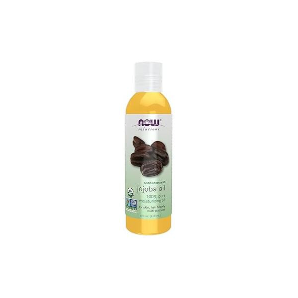 NOW Foods Solutions, Organic Jojoba Oil, Moisturizing Multi-Purpose Oil for Face, Hair and Body, 4-Ounce