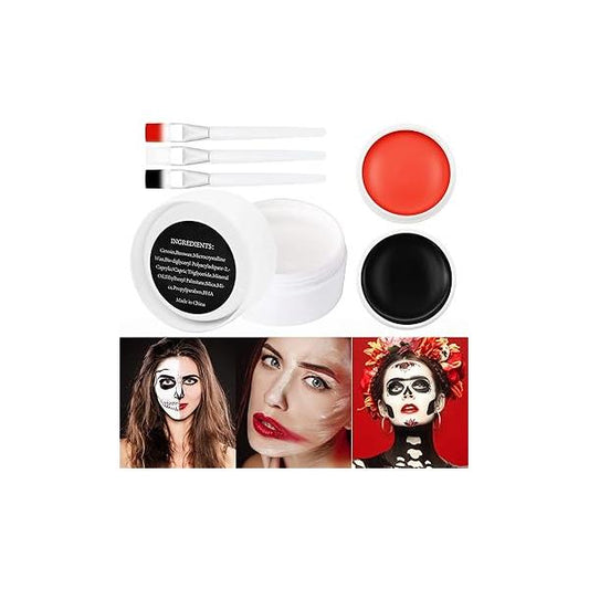 Halloween Makeup Face Body Paint - Professional SFX Kit Special Effects Ghost Skeleton for Adult Full Coverage Cosplay Corpse Fx (Black & White Red)