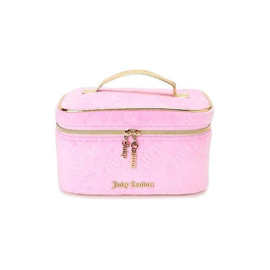 Juicy Couture Women's Cosmetics Bag - Travel Makeup and Toiletries Train Case Organizer, Size One Size, Light Pink Terry