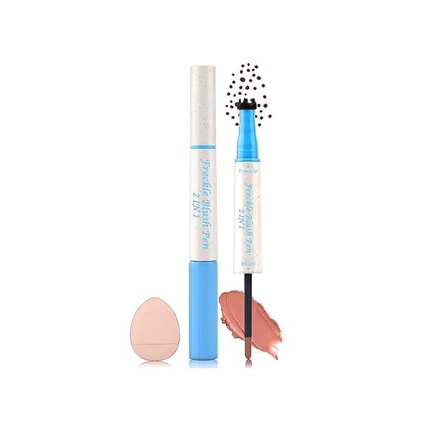 Freckle Pen and Liquid Blush Makeup Set, Stamp, Pencil with Powder Puff, Freckles Tattoo, Waterproof Quick Dry Long Lasting, Natural Sun-kiss Face #01