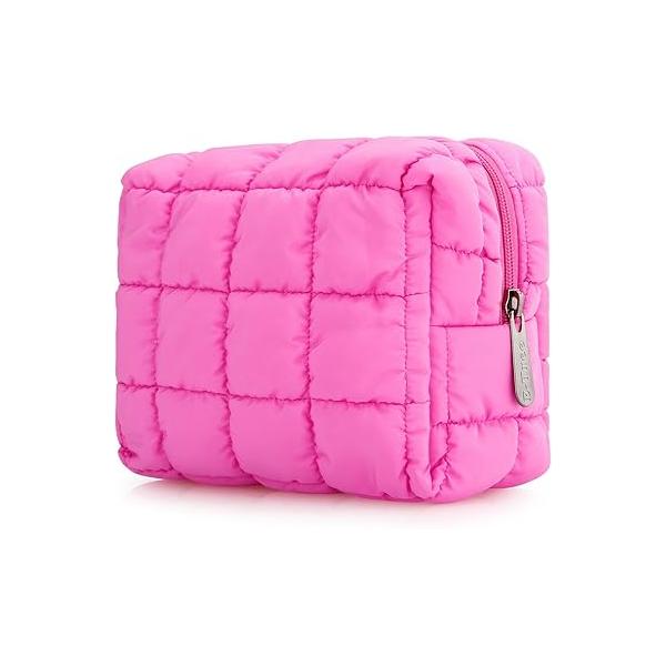 E-Tree Cute Makeup Bag,Quilted Cosmetic Bag,Make up Pouch for Purse,Toiletry Zipper Pouch,Checkered Bag,Travel Case,Storage Pouches Organization (Green)