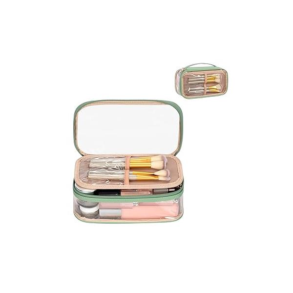 OCHEAL Clear Makeup Bag, Portable Storage Organizer Cosmetic Travel Bag Cute Pouch For Women and Girls Cosmetics Bags with Divider Brush Compartment-Rose Gold