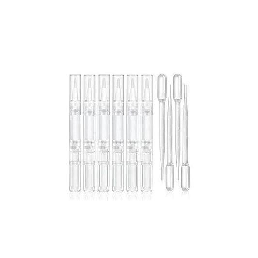 6 Pcs 3ml Empty Cuticle Oil Pen with 4 Transfer Pipettes - Transparent Nail Twist Pens Brush Tip for Oil, Eyelash Growth Liquid, Cosmetic Lip Gloss Container Applicators