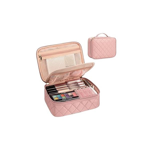 OCHEAL Makeup Bag, Cute Organizer Bag Potable Make up for Cosmetics Toiletry Accessories with Divider and Brushes Compartments, Travel Case Cosmetic Bags Women Girls-Black