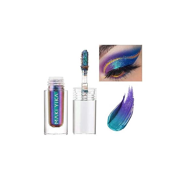 MAKI YIKA Glitter Liquid Eyeshadow Chameleon Metallic MultiColor Shifting Long Lasting Multichrome Holographic Eye Topper Glitters (#6 Aurora)