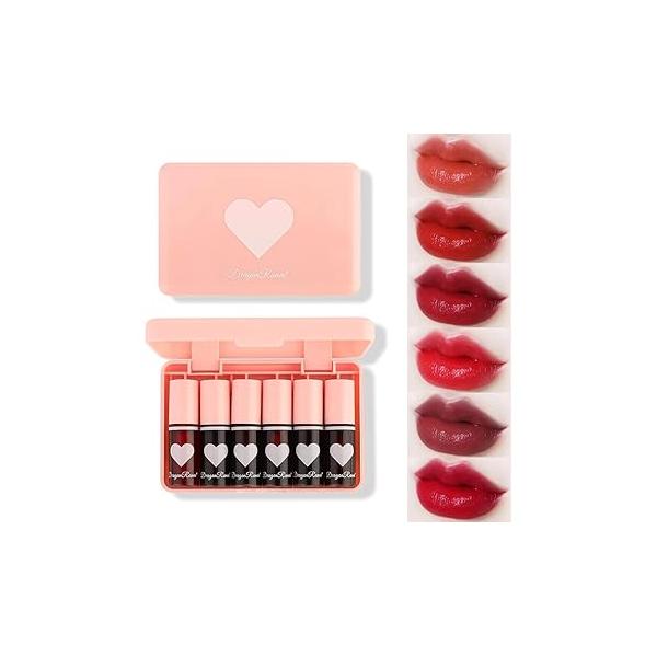 Miniling 6-Color Korean Lip Tint Set - Watery, Velvet Matte Lipsticks for Lips and Cheeks Long-Lasting, Non-Stick, Shimmery