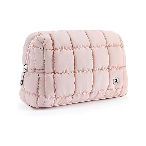 Telena Puffer Makeup Bags for Women, Nylon Puffy Padded Make Up Women Organizer Case, Wide-open Pouch Travel Essentials