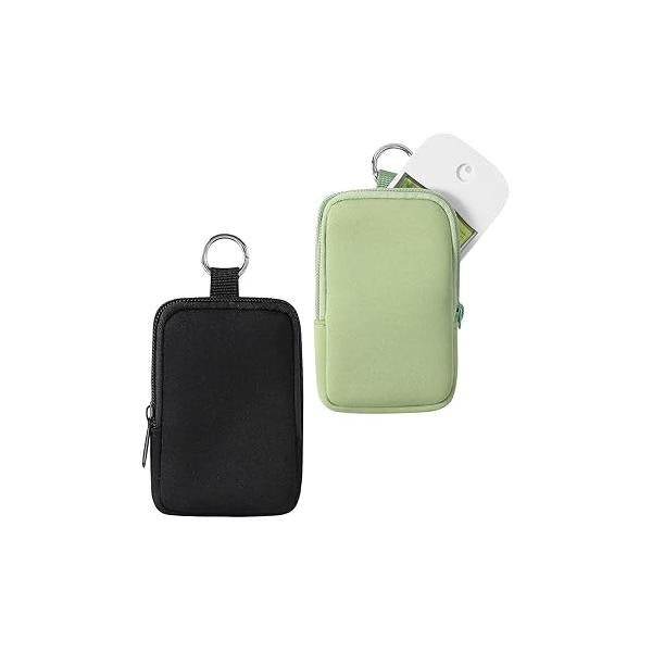 uekeboag 2Pcs Small Soft Neoprene Pouch with Zipper, Mini Portable Makeup Bag,Fashion Accessory Snap Hook,Coin Purse Lipstick Cosmetic Travel Organizer(Black and Lilac)