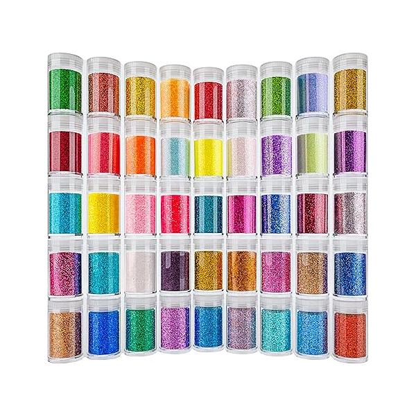 Ultra Fine Glitter 45 Colors Set, Holographic Powder for Tumblers, Arts and Craft Glitter, Iridescent Epoxy Resin, Cosmetic Body Nail Face Hair Eyeshadow Makeup