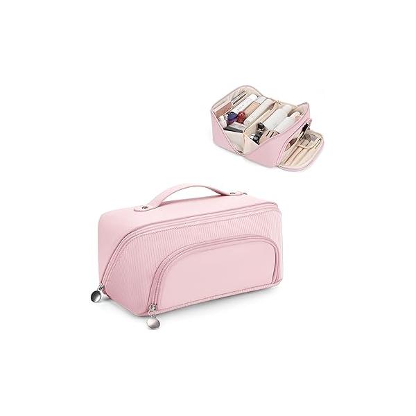 Lotour Makeup Bag Organizer Travel Cosmetic Bag, Large Capacity Skincare for Women Girls, Portable Pouch Open Flat Toiletry Essentials Toiletries Accessories