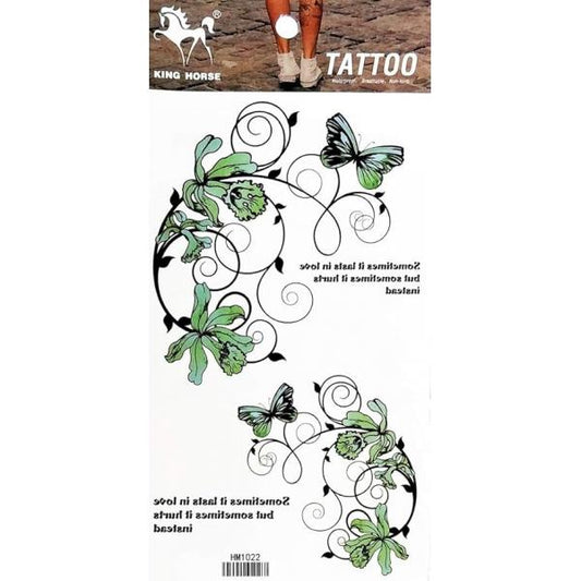 1 Sheet Butterfly Flower Green Vine Tattoos Body Art Fake Tattoo for Women Men Teens Arm Temporary Sticker