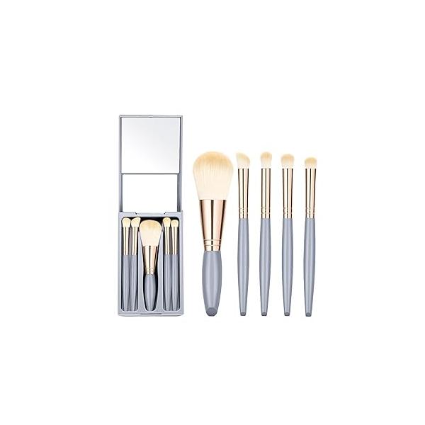 All in One Makeup Brush Set Mini Facial Cosmetic Multi-uses Blending Foundation, Eyeshadow, Eyebrow & Liner, Blush Lip Gloss Kabuki On-the-Go Applicator Tool (Bean Paste Brush)