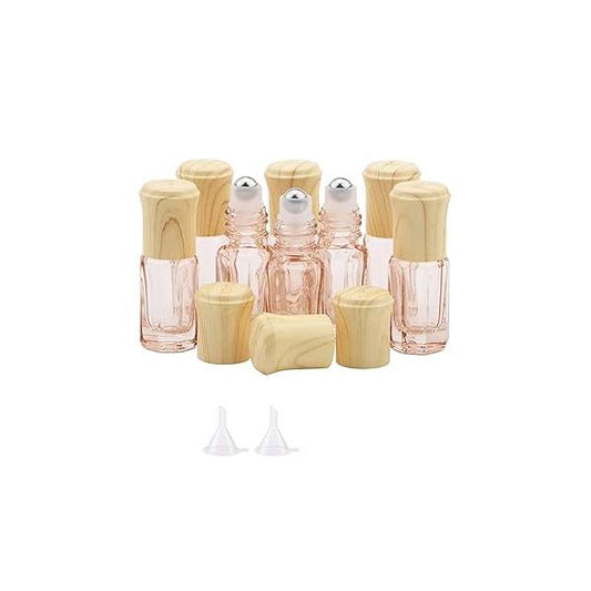 Kesell Pack of 8, 3ml Essential Oil Roller Bottles Orange Mini Portable Travel Cosmetic Container Perfume Rollerball Bottle Empty Octagonal Glass