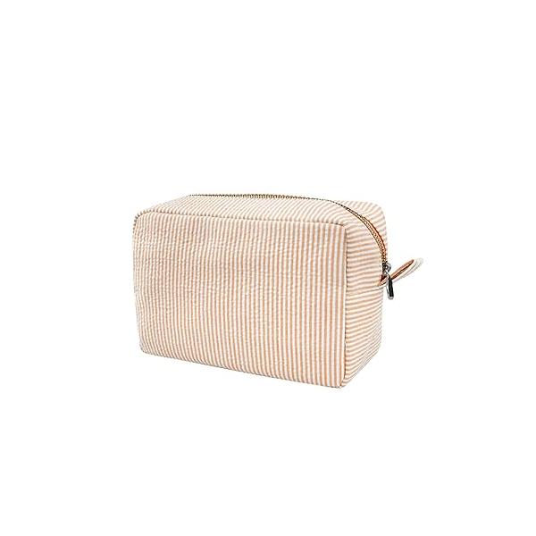 GFU Makeup Bag for Women, Cute Cosmetic Bag, Lightweight Toiletry Make up Large Seersucker Aesthetic Organizer Storage Pouch Girls, Women and Moms Gifts, Blue