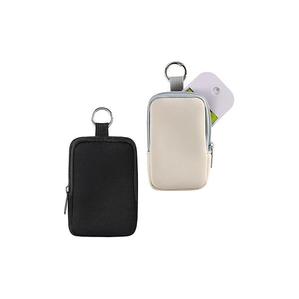 uekeboag 2Pcs Small Soft Neoprene Pouch with Zipper, Mini Portable Makeup Bag,Fashion Accessory Snap Hook,Coin Purse Lipstick Cosmetic Travel Organizer(Black and Lilac)