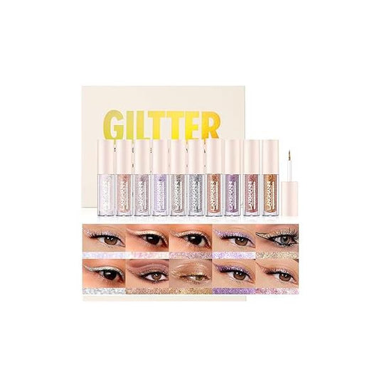 10 Colors Liquid Glitter Eyeliner Metallic Shimmer Eyeshadow Pigment Eyebrown Waterproof Face Lips Art for Party Festival Makeup