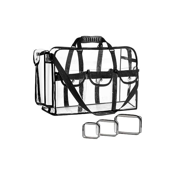 Sanwuta Extra Large Clear Makeup Bag Duffle with 3 Small Cosmetic Transparent Toiletry Organizing Waterproof PVC Travel Artist Pouch Pockets Shoulder Strap