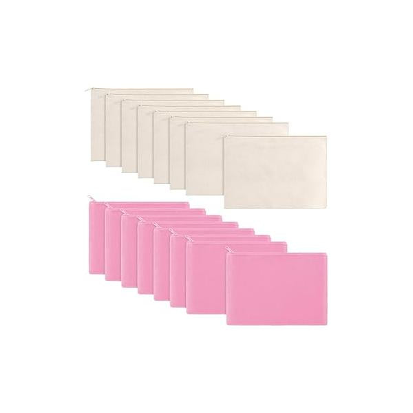 meekoo 16 Pack Canvas Blank Cosmetics Bags Plain Zipper Makeup Pouch Sublimation DIY Craft Multipurpose Toiletry Bag for Travel Cosmetic Stationary Storage(M,Black)