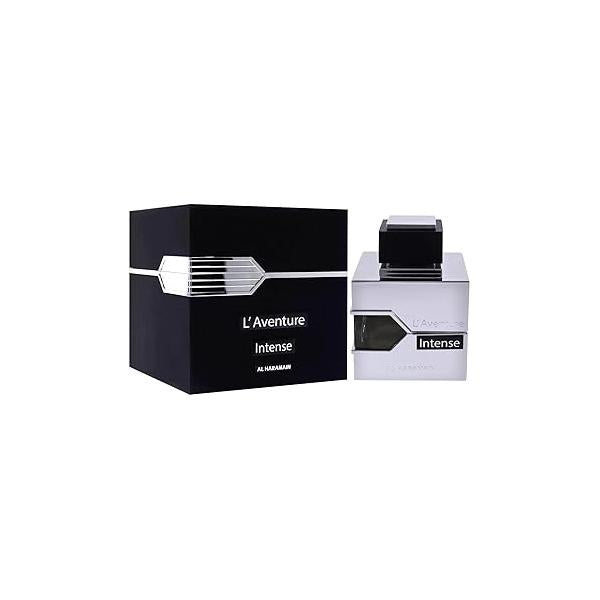 Al Haramain L'Aventure Intense Cologne for Men - Arabian Perfume Long Lasting Woody Fragrance with Notes of Bergamot, Lemon, Jasmine, Musk, Patchouli, Amber Arabic Eau de Parfum 3.3 oz EDP Spray