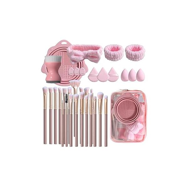 BS-MALL Makeup Brush Set 34 Pcs - Premium Synthetic Foundation Powder Concealers Eye Shadows Blush Brushes with Pouch (PINK)