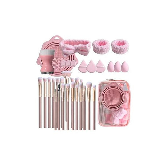 BS-MALL Makeup Brush Set 34 Pcs - Premium Synthetic Foundation Powder Concealers Eye Shadows Blush Brushes with Pouch (PINK)
