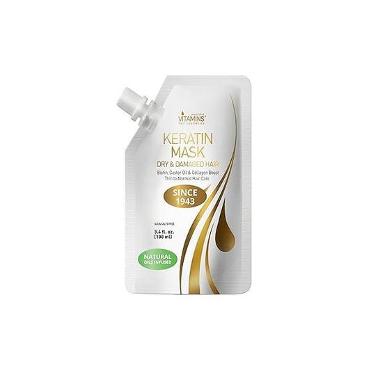 VITAMINS hair cosmetics Keratin Hair Mask Deep Conditioner - Biotin Collagen Protein & Castor Oil Repair for Dry Damaged Conditioning Treatment Curly or Straight Thin Fine Locks