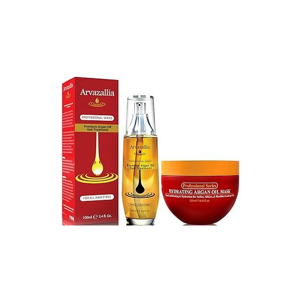 Arvazallia Hydrating Argan Oil Hair Mask and Premium Treatment Products Bundle - Hydration Repair for Dry or Damaged