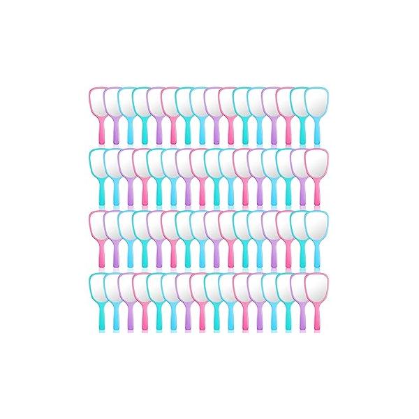 60 Pcs 7.09 x 3.14 Inch Hand Handheld Mirror with Handle Plastic Compact Travel Makeup Cosmetic Small Personal Portable Held for Home Vanity Camping (Green, Pink, Blue, Purple)