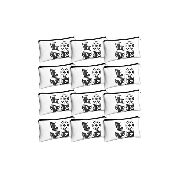 12 Pieces Soccer Makeup Bag Cosmetic with Words Travel Storage Portable Case Toiletry Accessories Zippers for Players Teams Women Girls