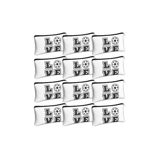 12 Pieces Soccer Makeup Bag Cosmetic with Words Travel Storage Portable Case Toiletry Accessories Zippers for Players Teams Women Girls