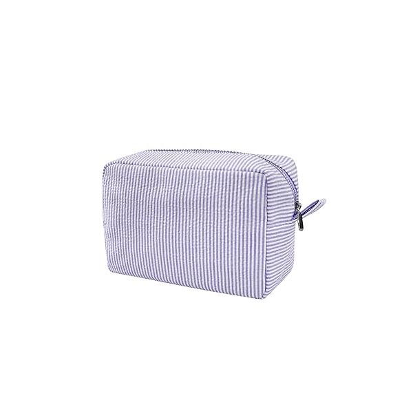 GFU Makeup Bag for Women, Cute Cosmetic Bag, Lightweight Toiletry Make up Large Seersucker Aesthetic Organizer Storage Pouch Girls, Women and Moms Gifts, Blue