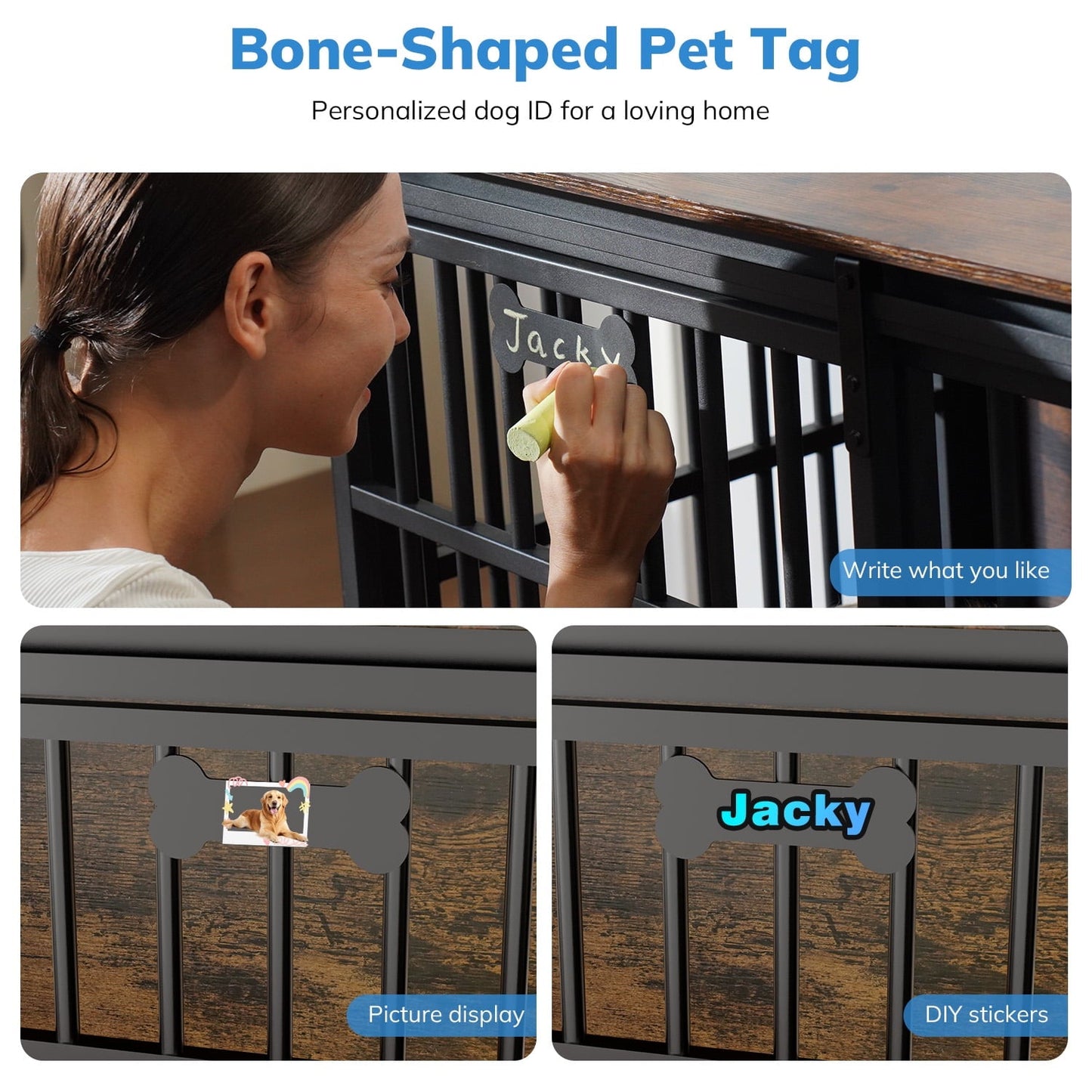 Behost 47.24" Heavy Duty Dog Crate Furniture with Sliding Door and Nameplate for Large Dogs Industrial Rustic Brown